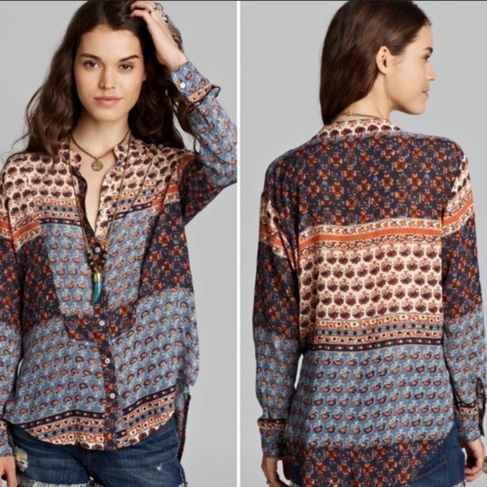 Free People caravan patchwork button front blouse